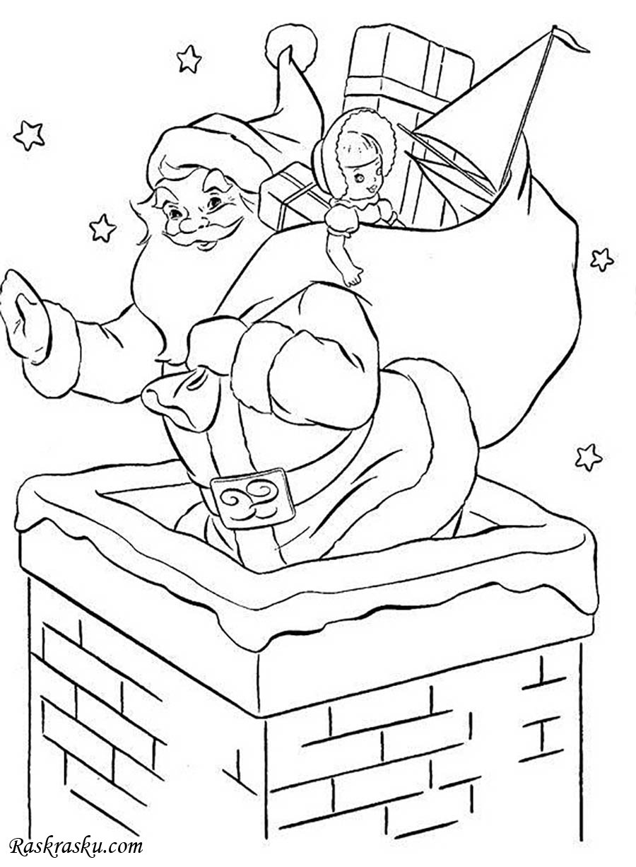 Раскраска Санта Клауса и Рождество для детей