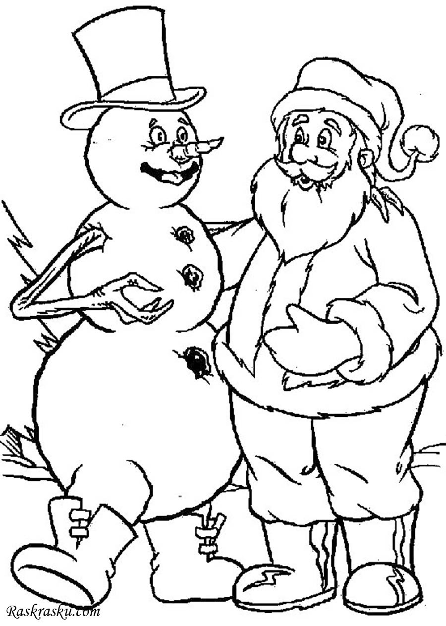 Санта Клаус и Снеговик раскраска