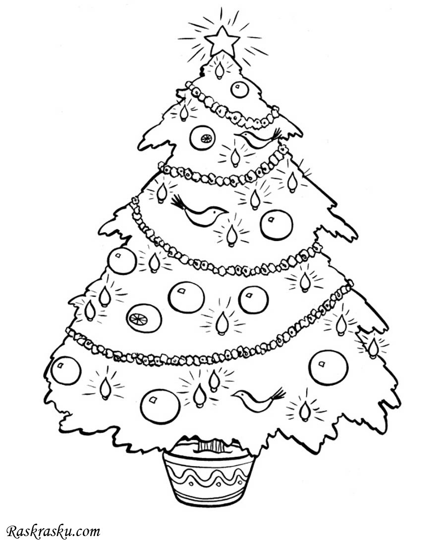 Раскраска Новогодняя елка с шарами | Раскраски ёлка для детей распечатать,  скачать
