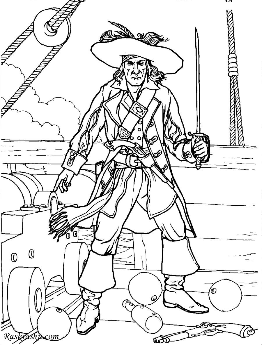 Раскраска пираты Карибского моря Капитан Барбосса