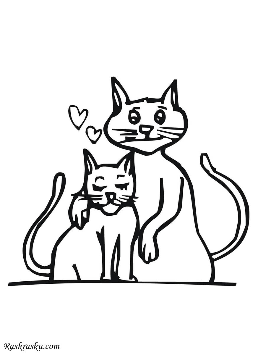 Раскраска влюбленных котиков