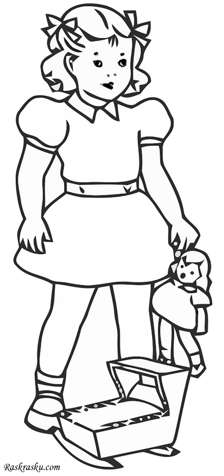 Девочка с куклой раскраска для детей